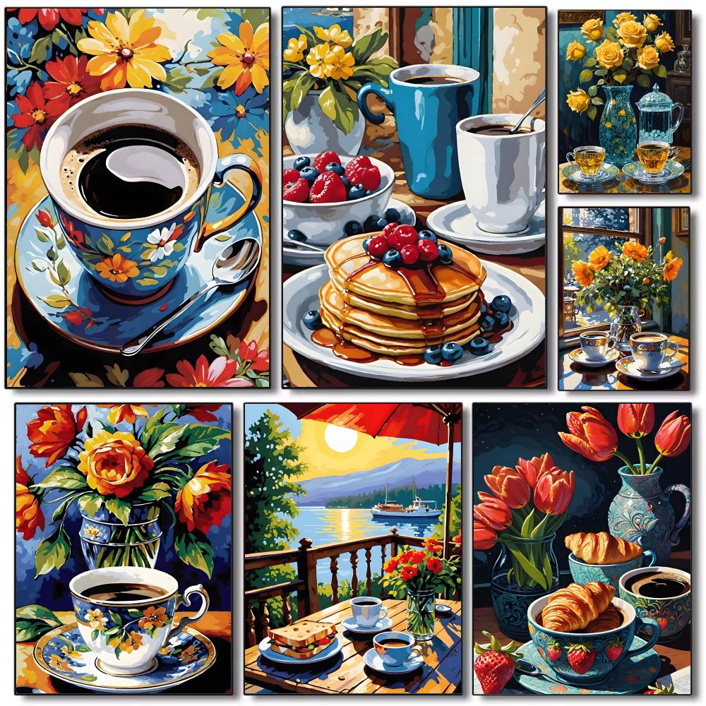 Coffee Tea Poster - โปสเตอร์ลายถ้วยกาแฟสำหรับจิบน้ำชายามบ่าย ภาพศิลปะ HD ติดผนัง กันน้ำ ตกแต่งบ้าน
