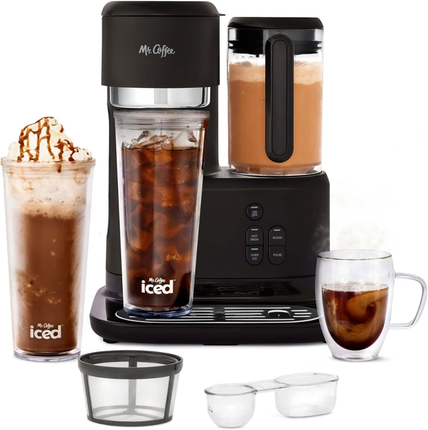 Coffee Tea Recipe - เครื่องชงกาแฟ/ชา 3-in-1 ร้อนและเย็น พร้อมเครื่องปั่นในตัว ประกอบด้วยตัวกรองแบบใช้ซ้ำได้ ที่ตัก