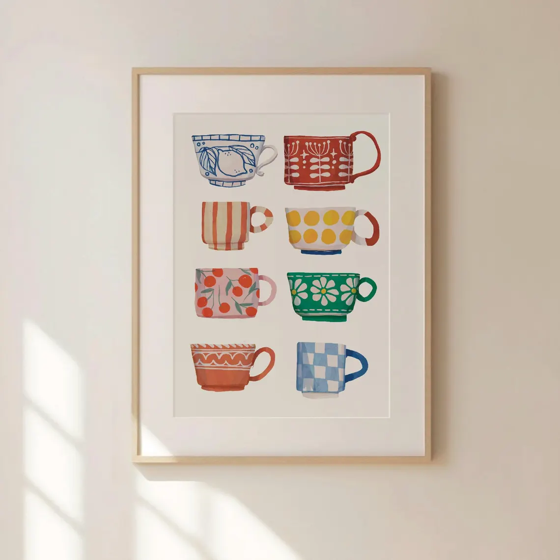 Coffee Tea Poster - ภาพพิมพ์ลายถ้วยชา, โปสเตอร์อาหารเช้า, ศิลปะภาพพิมพ์ลายกาแฟ, ศิลปะตกแต่งผนังครัวทำมือ, ภาพพิมพ์ดิจิทัล, ของตกแต่งร้านกาแฟสุดอินเทรนด์,