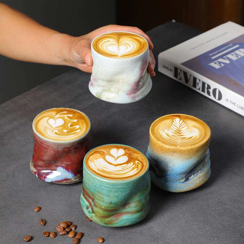 Coffee Tea Catering - สโตนแวร์ถ้วยกาแฟ Vintage HAND-pinched จีบ Latte Art