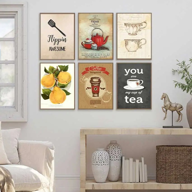 Coffee Tea Poster - โปสเตอร์และภาพพิมพ์ลายวินเทจ กาแฟร้อน ชา อาหาร คัพเค้ก ไข่