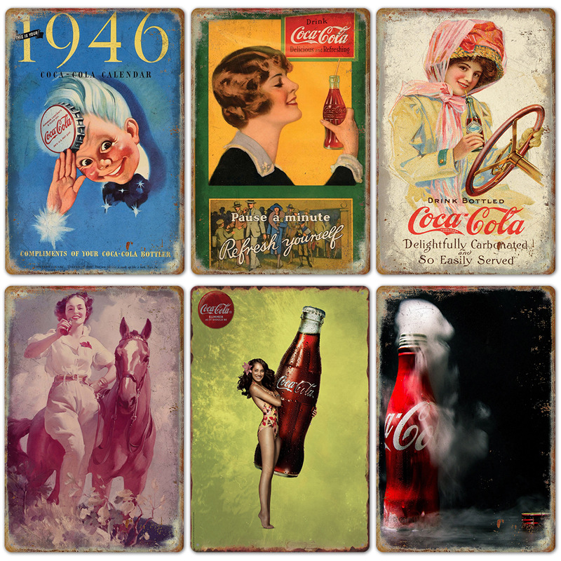 Coffee Tea Poster - Vintage Cola โลโก้โปสเตอร์โลหะ Retro ตกแต่ง Cola
