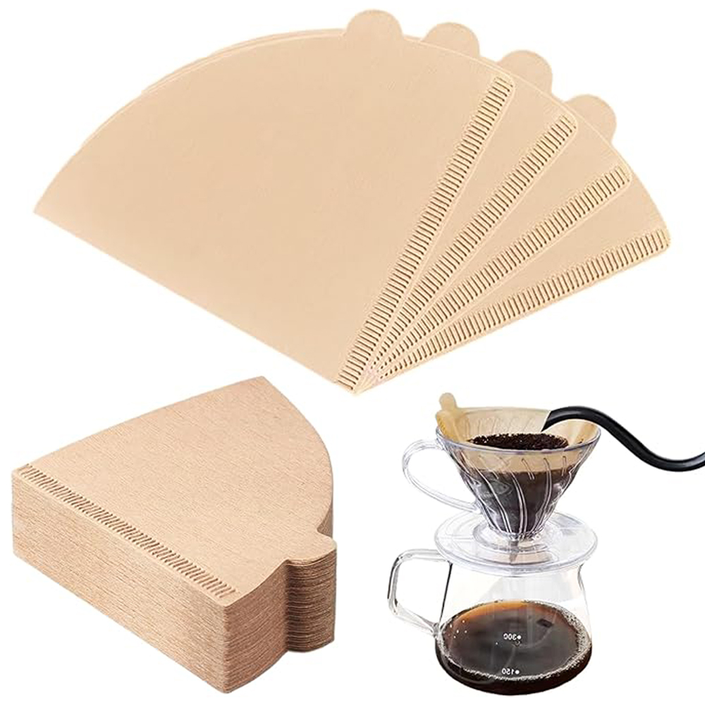 Coffee Tea Catering - กระดาษกรองกาแฟรูปตัววี100ชิ้นกระดาษทรงกรวยกรองกาแฟอุปกรณ์ตาข่ายชงชาเอสเพรสโซ่