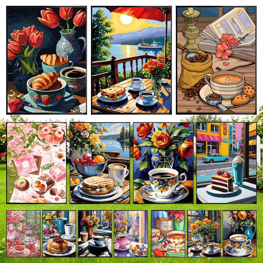 Coffee Tea Poster - ดีไซน์แก้วกาแฟสำหรับน้ำชายามบ่าย พื้นผิวเรียบเนียน โปสเตอร์ห้องเรียนบรรยากาศสบายตา พิมพ์คมชัด ลอกออกได้ เหมาะสำหรับตกแต่งสำนักงาน