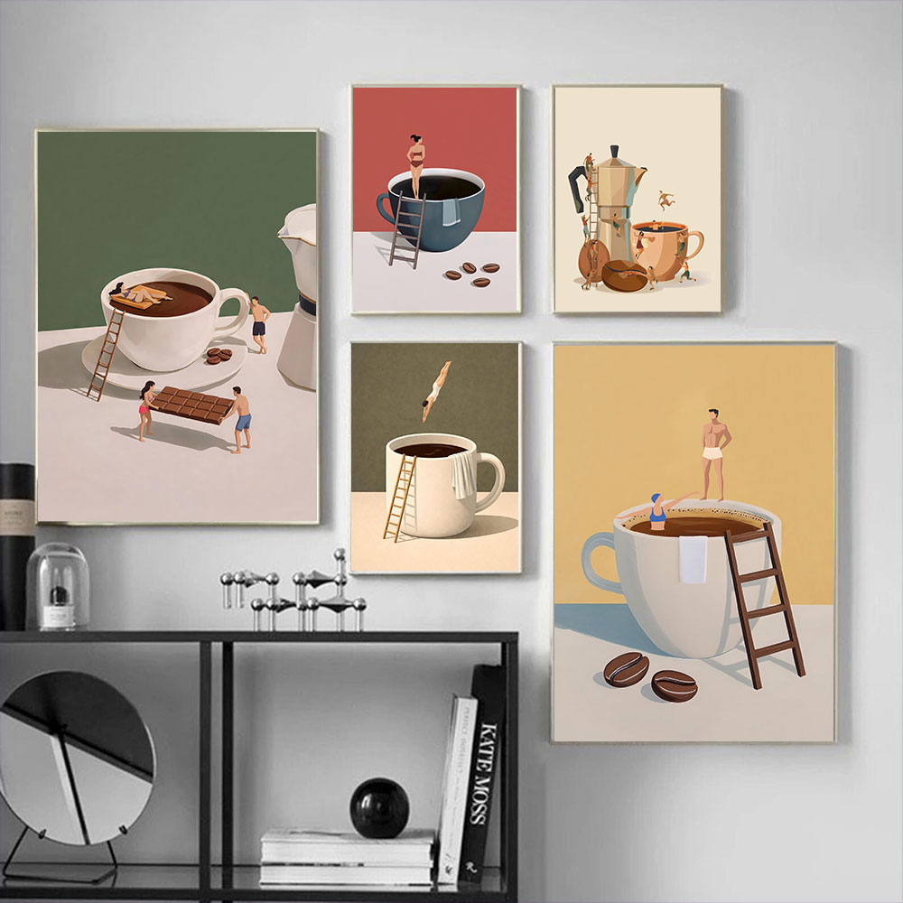 Coffee Tea Poster - ภาพพิมพ์บนผ้าใบลายกาแฟ 1 ชิ้น แบบไม่มีกรอบ สำหรับคนรักกาแฟ ตกแต่งผนังห้องครัว