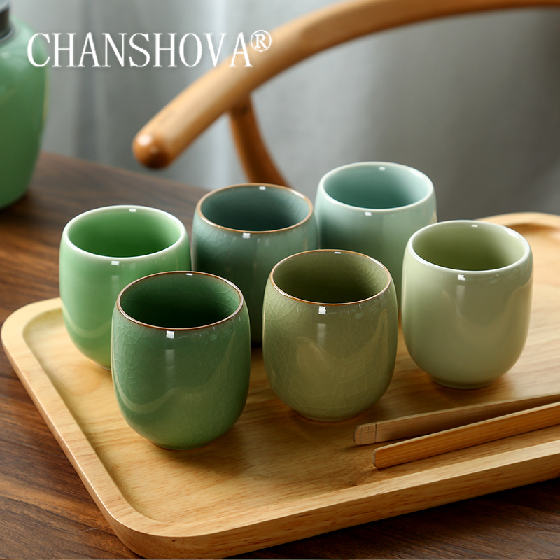 Coffee Tea Catering - CHANSHOVA-ชุดถ้วยชาพอร์ซเลน,สไตล์จีนแบบดั้งเดิม,ถ้วยเซรามิค Celadon Crackle,ถ้วยกาแฟขนาดเล็ก,150ml,H284