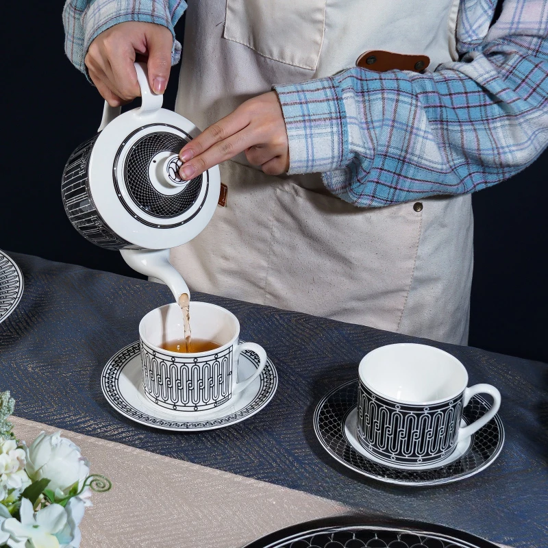 Coffee Tea Organizer - ชุดน้ำชาสไตล์ยุโรปเรียบง่าย ถ้วยกาแฟเซรามิก ชุดถ้วยกาแฟและจานรองสไตล์อังกฤษสุดหรู พร้อมกล่องของขวัญ