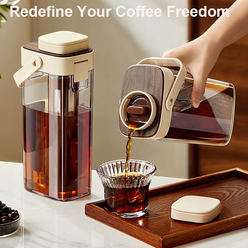 Coffee Tea Brew - เหยือกชงกาแฟสกัดเย็นแบบปิดผนึกป้องกันการรั่ว สำหรับชงกาแฟเย็นแบบพกพา พร้อมที่กรองชา สำหรับเก็บในตู้เย็นแบบตั้งตรงหรือวางราบ