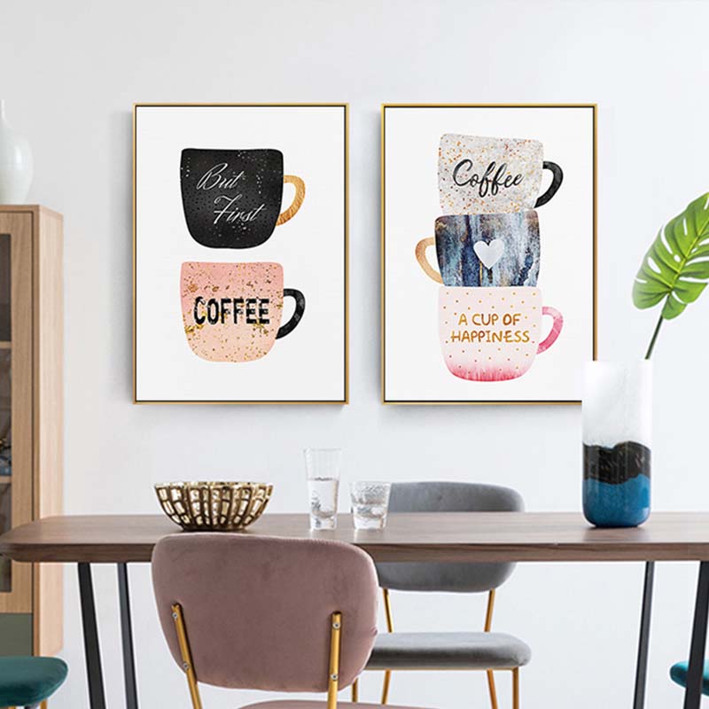 Coffee Tea Poster - Nordic ถ้วยกาแฟครีมชายามบ่ายภาพวาดผ้าใบน่ารักโปสเตอร์พิมพ์ภาพผนังศิลปะสําหรับห้องนั่งเล่นห้องรับประทานอาหาร Cafe Decor