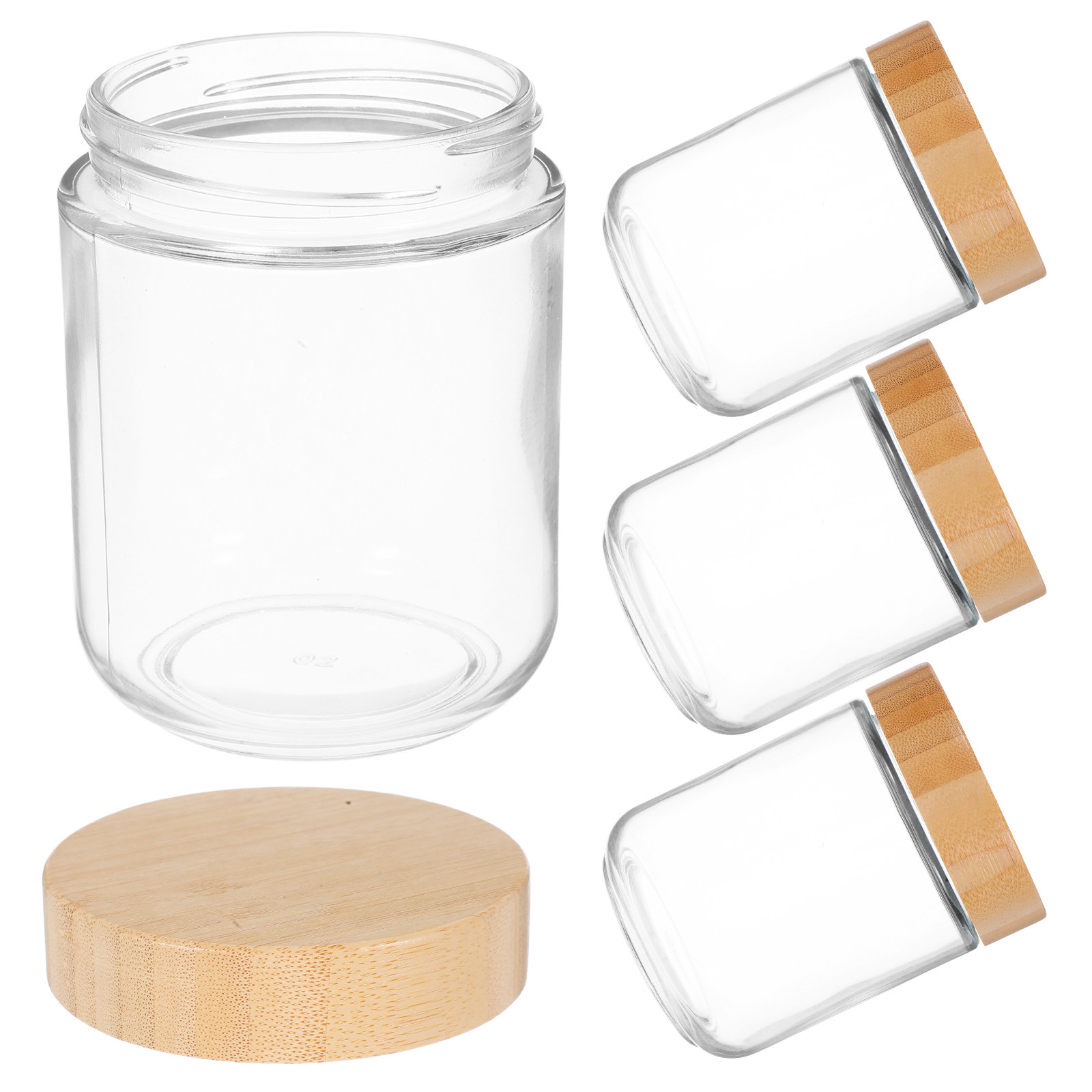 Coffee And Tea Glass - ชุดกระปุกแก้วแข็งแรง 4 ชิ้น พร้อมฝาไม้ไผ่ ปิดสนิทสำหรับเก็บอาหารในครัว ข้าว