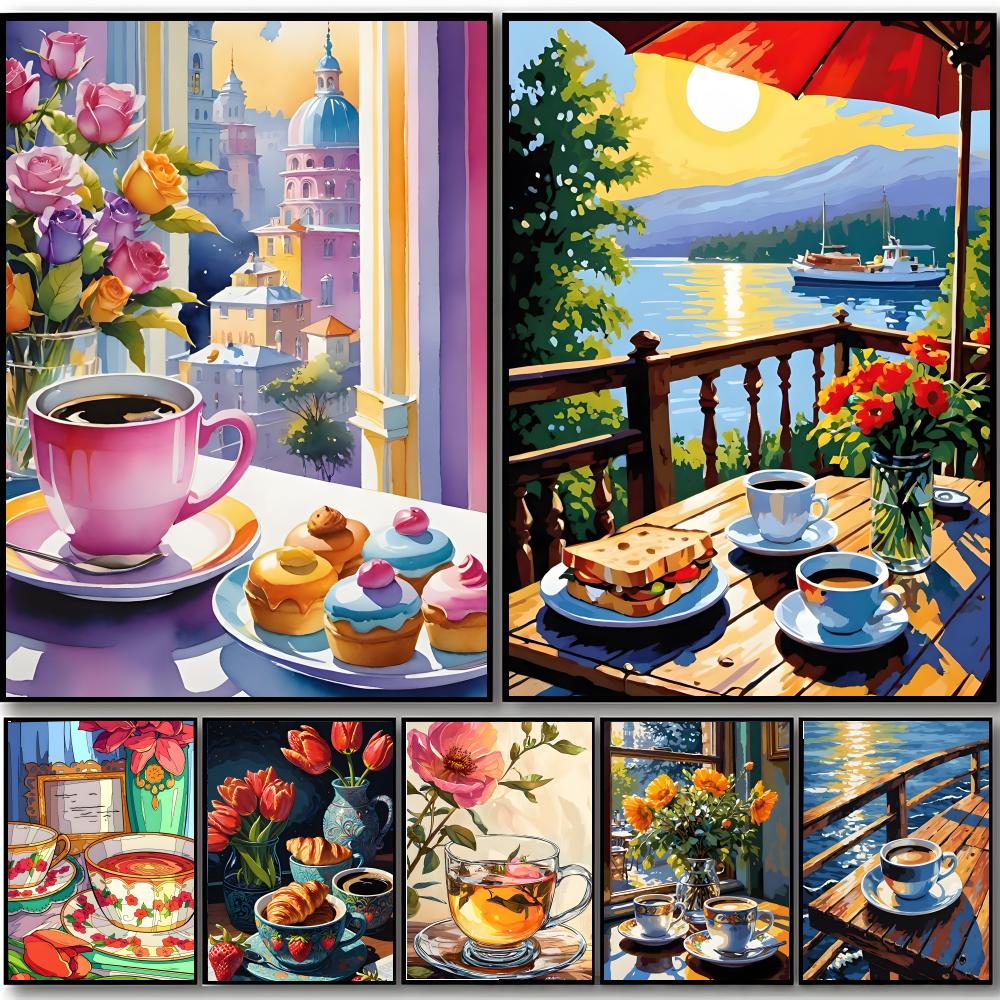 Coffee Tea Poster - โปสเตอร์ลายถ้วยกาแฟสำหรับจิบชายามบ่าย สไตล์หวาน อบอุ่น ละเอียดอ่อน สวยงาม ภาพพิมพ์