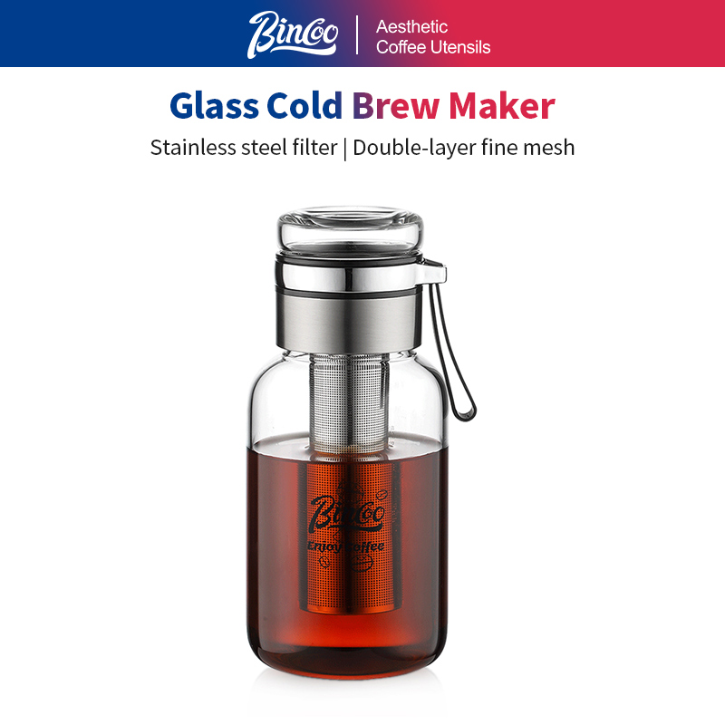 Coffee And Tea Glass - เครื่องชงกาแฟโคลด์บรูว์ Bincoo พร้อมที่กรองชาแบบยาวทำจากสแตนเลส และเหยือกเก็บความเย็นแบบสุญญากาศ