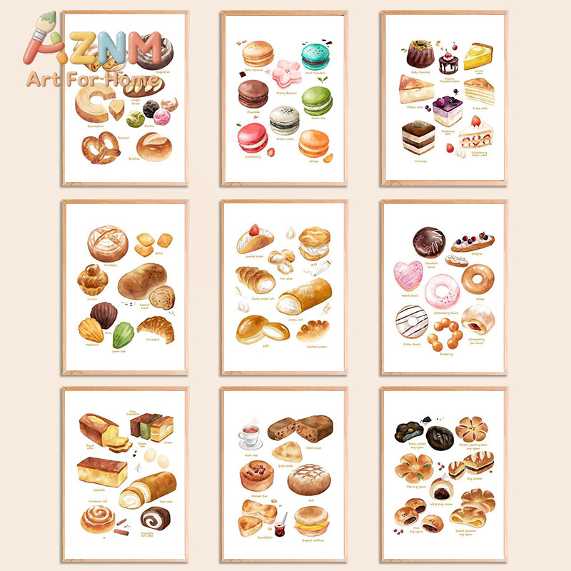 Coffee Tea Poster - โปสเตอร์และภาพพิมพ์อาหารเช้า เค้ก ขนมปัง ชานม ของหวาน ภาพตกแต่งผนัง