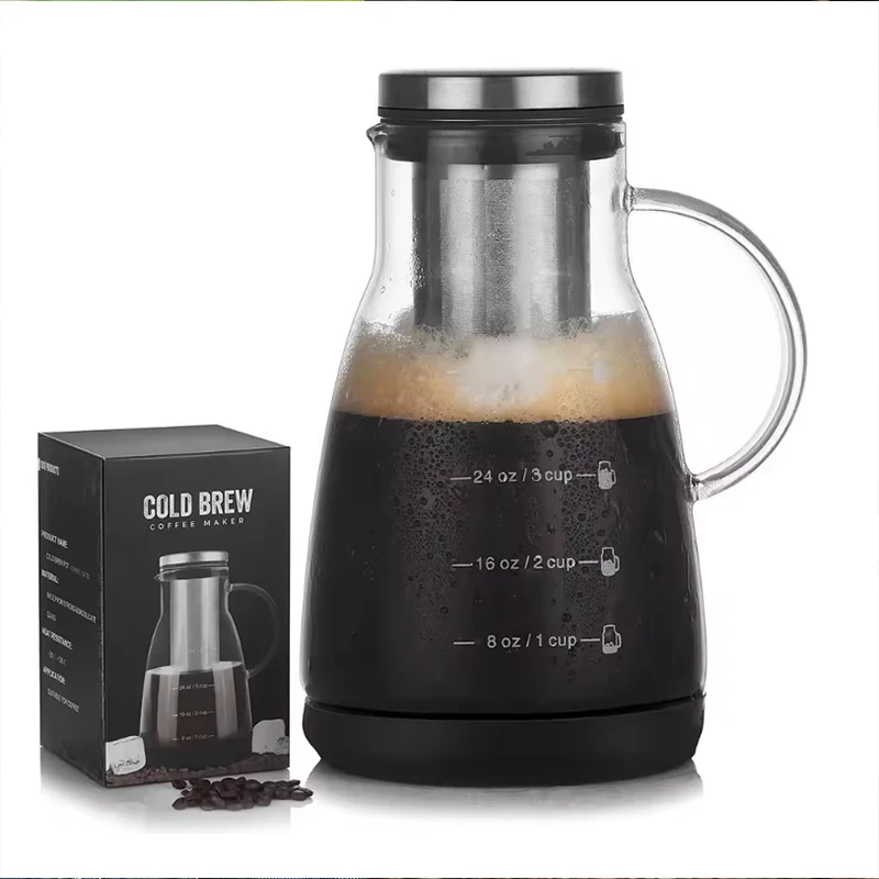 Coffee And Tea Glass - หม้อแก้วสำหรับชงกาแฟเอสเพรสโซแบบไอซ์ดริป 960 มล. หม้อแก้วสำหรับชงกาแฟแบบคัลดบริว ทนความร้อนสูง หม้อแก้วกรองน้ำผลไม้และชา