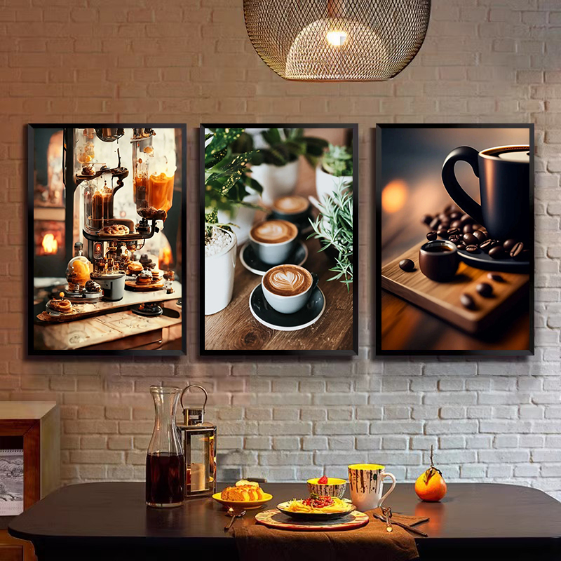 Coffee Tea Poster - โปสเตอร์ภาพวาดบนผ้าใบลายกาแฟวินเทจ ภาพกาแฟเมล็ด กาแฟเอสเพรสโซ ลาเต้ สำหรับตกแต่งผนังห้องนั่งเล่น บ้าน