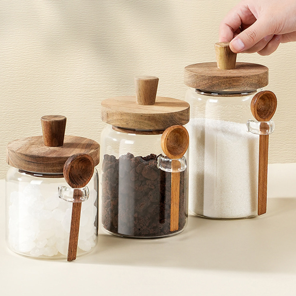 โถเก็บอาหารแก้วใสพร้อมฝาไม้ปิด - Coffee And Tea Glass บทวิจารณ์และราคา