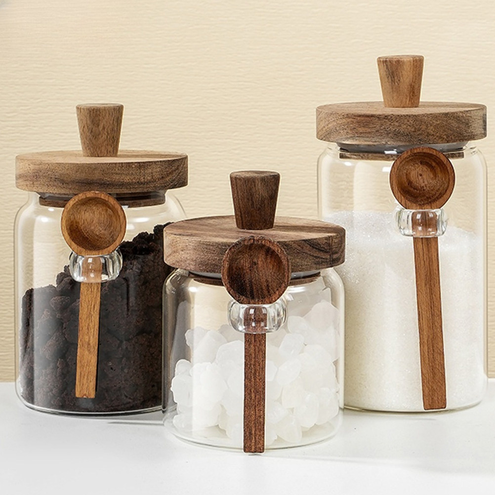 โถเก็บอาหารแก้วใสพร้อมฝาไม้ปิด - Coffee And Tea Glass บทวิจารณ์และราคา